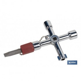 Llave de cabina multifuncional | Aleación de zinc cromada | 7 perfiles | Longitud: 7,5 cm