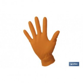 Caja de 100 guantes de nitrilo con textura diamantada | Tallas de la S a la XL | Color: Naranja