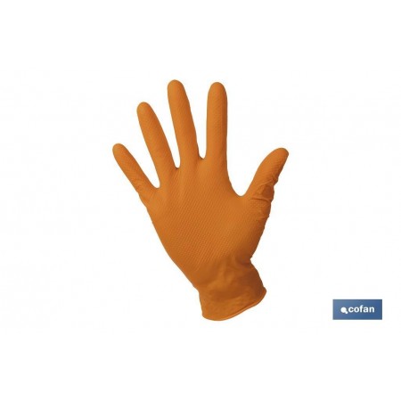 Caja de 100 guantes de nitrilo con textura diamantada | Tallas de la S a la XL | Color: Naranja