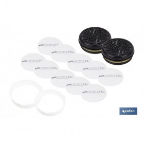 Set de filtro combinado: 2 filtros A1B1E1K1  10 Prefiltros P2 NR | Protección respiratoria de alta eficacia