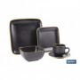 Vajilla de cerámica cuadrada en color negro con borde vintage | Set de 20 piezas | Apta para lavavajillas, microondas y horno