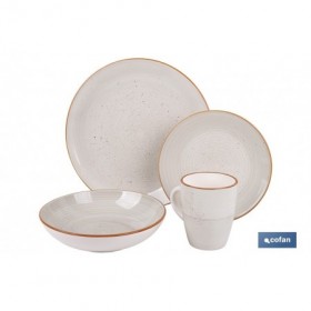 Vajilla de cerámica color beige pintada a mano | Set de 16 piezas | Apta para lavavajillas, microondas y horno