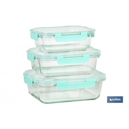 Set de 3 Fiambreras Rectangulares de Borosilicato | Modelo Agatha | Capacidad 640-1040-1520 ml