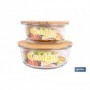 Set de 2 Fiambreras Redondas de Borosilicato | Modelo Bambú | Tapa de Bambú | Capacidad 620-950 ml