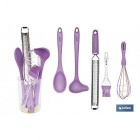 Set de 6 utensilios morados de la gama Vergini