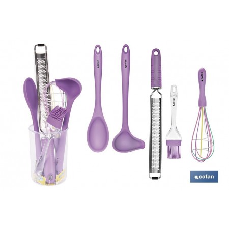 Set de 6 utensilios morados de la gama Vergini