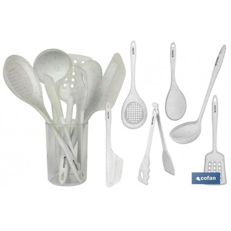 Set de 7 utensilios blancos para cocina de la gama Bach