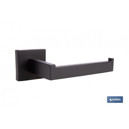 Portarrollos negro mate | Material: acero inoxidable | Diseño cuadrado | Kit de fijación incluido | Medidas: 16 x 8 x 5,5 cm