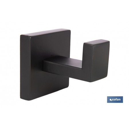 Percha negra mate | Material: acero inoxidable | Diseño cuadrado | Kit de fijación incluido | Medidas: 5,5 x 6 x 5,5 cm