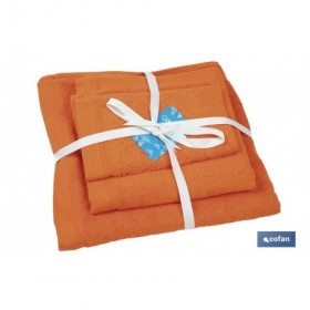 Juego de 3 toallas de color naranja (orange) con 580 g/m2 | Gama Amanecer | Set de toallas 100 % de algodón