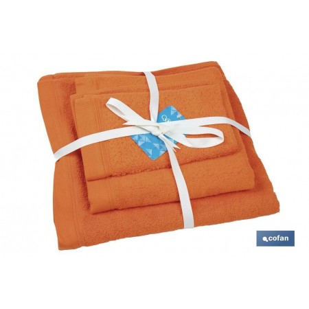 Juego de 3 toallas de color naranja (orange) con 580 g/m2 | Gama Amanecer | Set de toallas 100 % de algodón