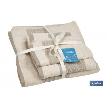 Juego de 3 toallas de color nature con 600 g/m2 | Gama Alma | Set de toallas 95 % de algodón y 5 % de lino