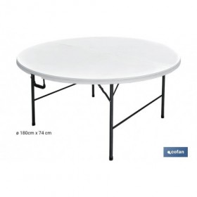 Mesa Redonda Plegable Blanca | Medida: 180 x 74 cm | Cierre Plegado por la Mitad
