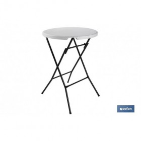 Mesa alta plegable redonda de color blanco | Adecuada para interior y exterior | Medidas: Ø 80 x 110 cm