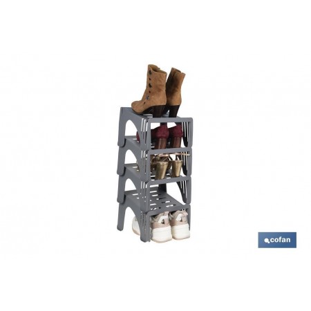 Organizador de zapatos en color gris | Pack de 4 sorportes apilables para maximizar el espacio