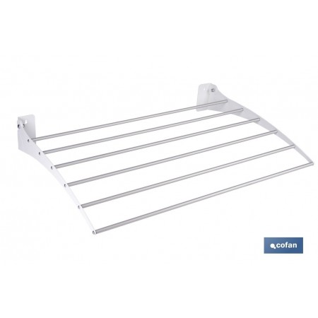 Tendedero de pared abatible | 6 varillas de aluminio | Área de tendido de 4,5 m | Longitud: 75 cm | Color: blanco