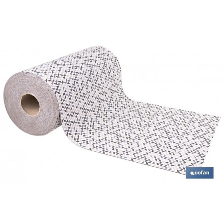 Rollo de alfombra vinílica para interior | Diseño de mosaicos gris, blanco y beige | Impermeable y de fácil limpieza