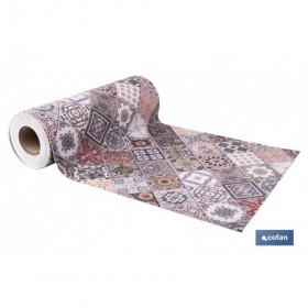 Rollo de alfombra vinílica para interior | Diseño con azulejos geométricos | Impermeable y de fácil limpieza