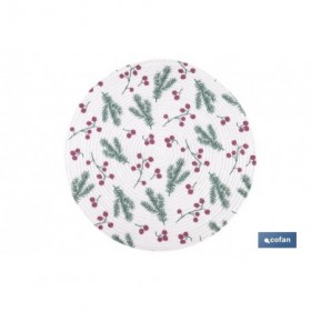 Bajoplatos redondos de Navidad | Diseño con ramas verdes y bayas rojas | Packs de 6 salvamanteles individuales | Diámetro: 38 cm
