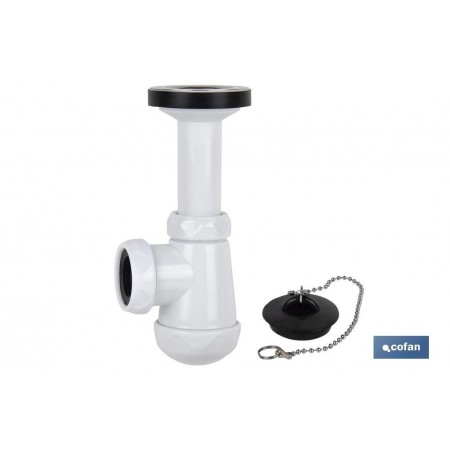 Sifón de Botella Corto | Extensible | Racor de 1 1/4 | Con Salida de 40 mm | Junta Cónica reductora de Ø32 mm