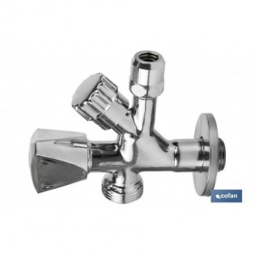 Válvula de Escuadra | Medidas: 1/2 x 3/4 x 3/8 | Modelo Combi | Fabricada en Latón CW617N | Rosca de Entrada a Gas