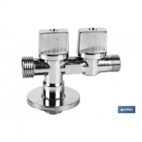 Válvula de Escuadra con Doble Salida | Medidas: 1/2 x 1/2 x 3/8 | Fabricada en Latón CW617N | Rosca de Entrada a Gas