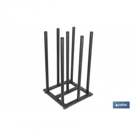Expositor vertical para 7 rollos de hules | Estructura metálica resistente | Color: negro | Organización eficiente