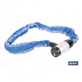 Candado de cadena de acero cementado | Cadena de Ø6 mm y longitud de 90 cm | Funda de nylon azul | Incluye 2 llaves de seguridad