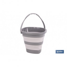 Cubo plegable con asa con 11 litros de capacidad | Color: Gris y blanco | Ahorro de espacio, fácil almacenamiento y transporte