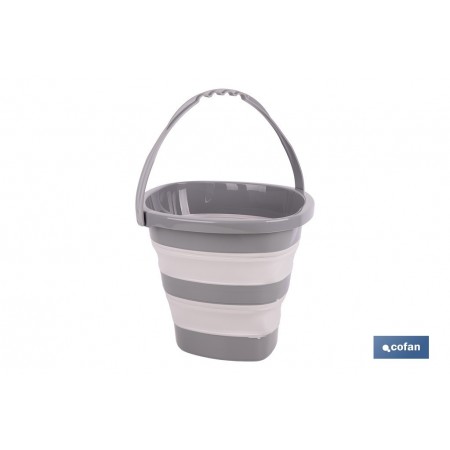 Cubo plegable con asa con 11 litros de capacidad | Color: Gris y blanco | Ahorro de espacio, fácil almacenamiento y transporte