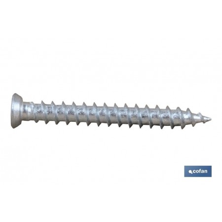 Tornillo de cabeza plana Torx, anclaje especial para hormigón. Tornillo zincado blanco sin cromo 6 en varias medidas